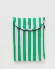 Load image into Gallery viewer, Puffy Laptop Sleeve / Pink Green Awning Stripe 13"/14" (Small)