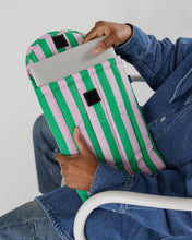 Load image into Gallery viewer, Puffy Laptop Sleeve / Pink Green Awning Stripe 13"/14" (Small)